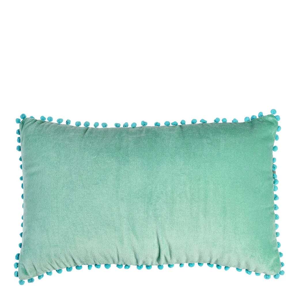 coussin pom pom velours aqua