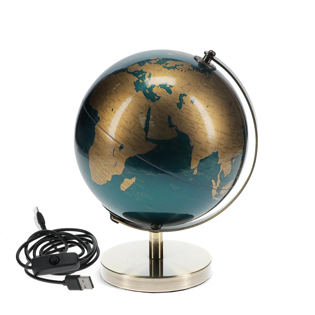 lámpara usb de globo terráqueo (14,2 cm) - azul y dorado