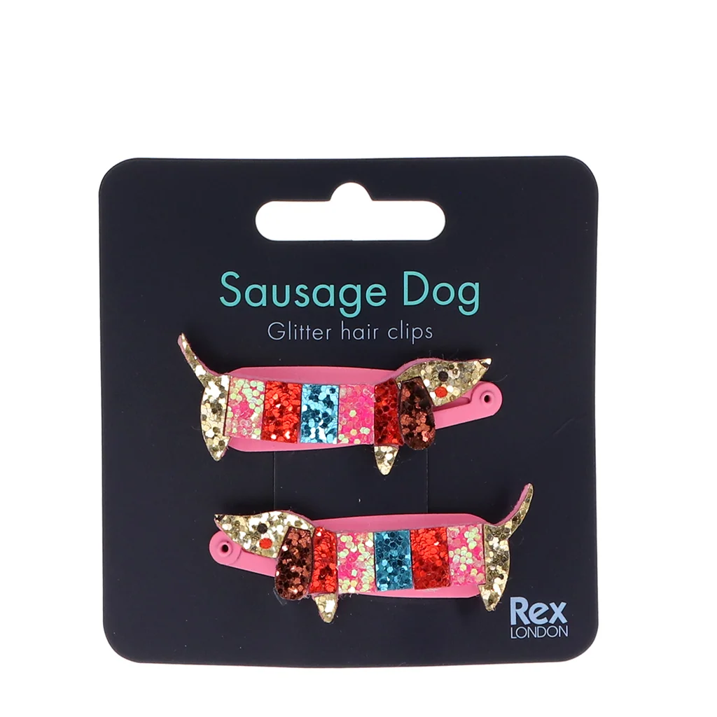 glitter hair clips (set of 2) - sausage dog