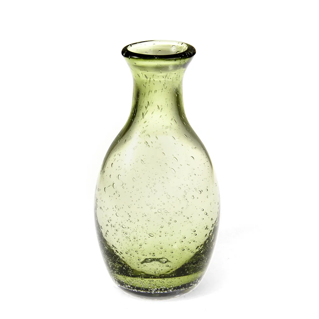 hand blown bubble glass vase (14cm) - olive green