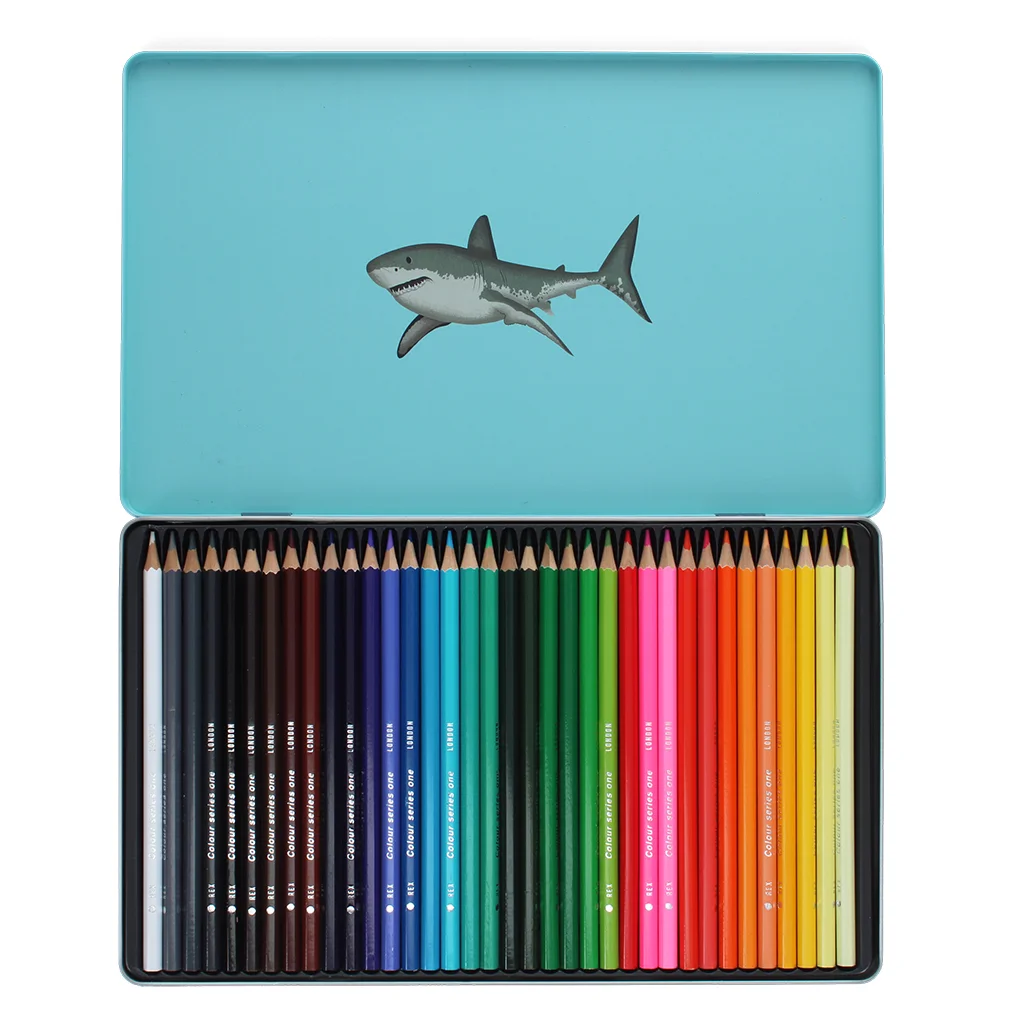 36 colouring pencils in a tin - sharks