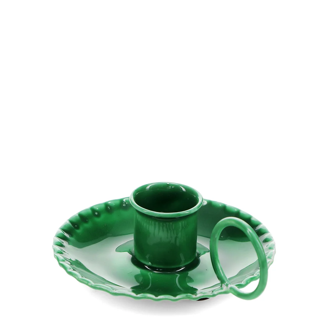 enamel chamberstick candle holder - dark green