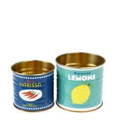 mini retro style storage tins (set of 2) - lemons and harissa