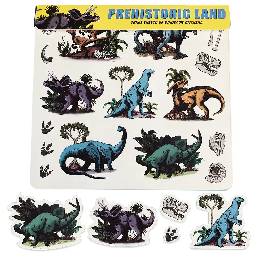 ensemble de 3 feuilles d'autocollants prehistoric land