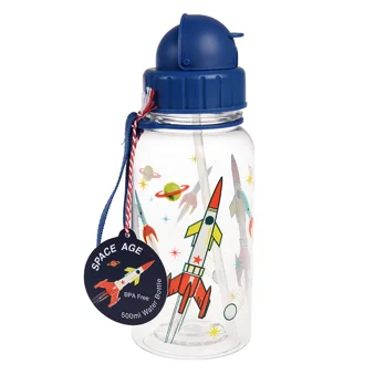 children's water bottle with straw 500ml - space age clear children's water bottle with straw 500ml - space age clear