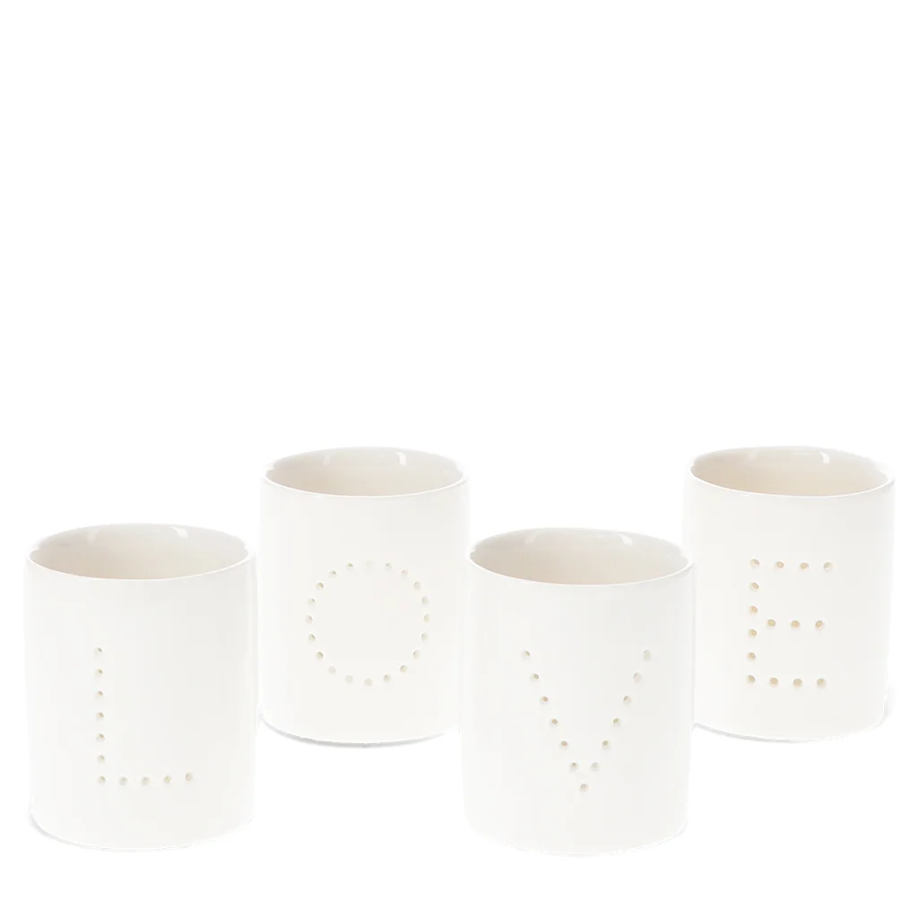 glossy ceramic tealight holders (set of 4) - love