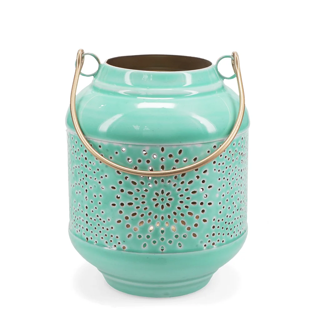 enamel tealight lantern - aqua