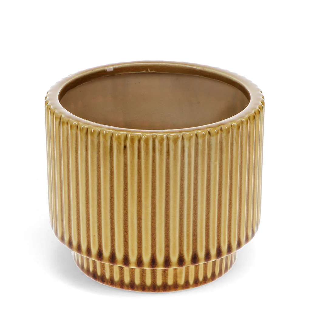 ridged plant pot - mustard