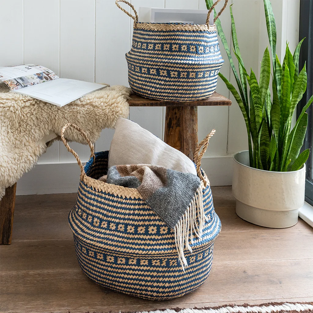 large seagrass basket - navy blue