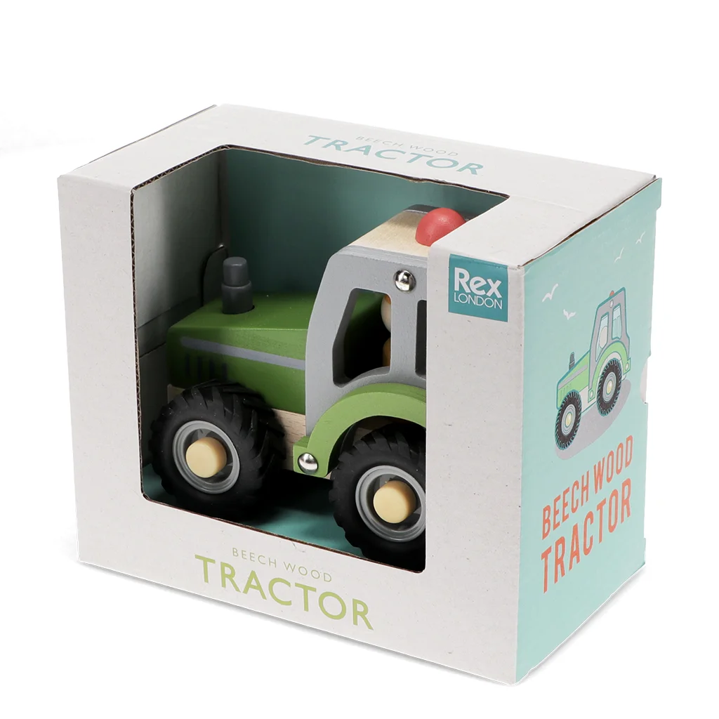 wooden push along vehicle toy - tractor (green)