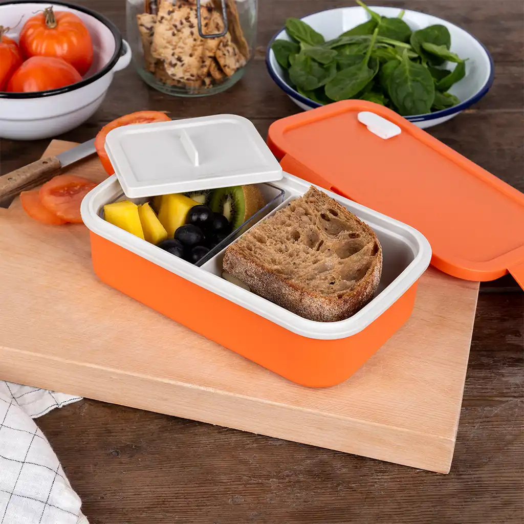 double wall lunch box with divider - orange