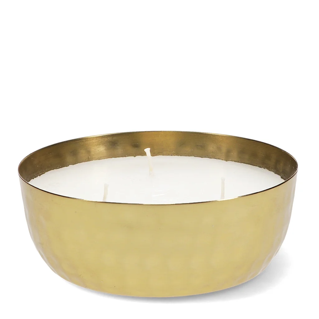 3-wick scented candle bowl - gold tone hammered metal