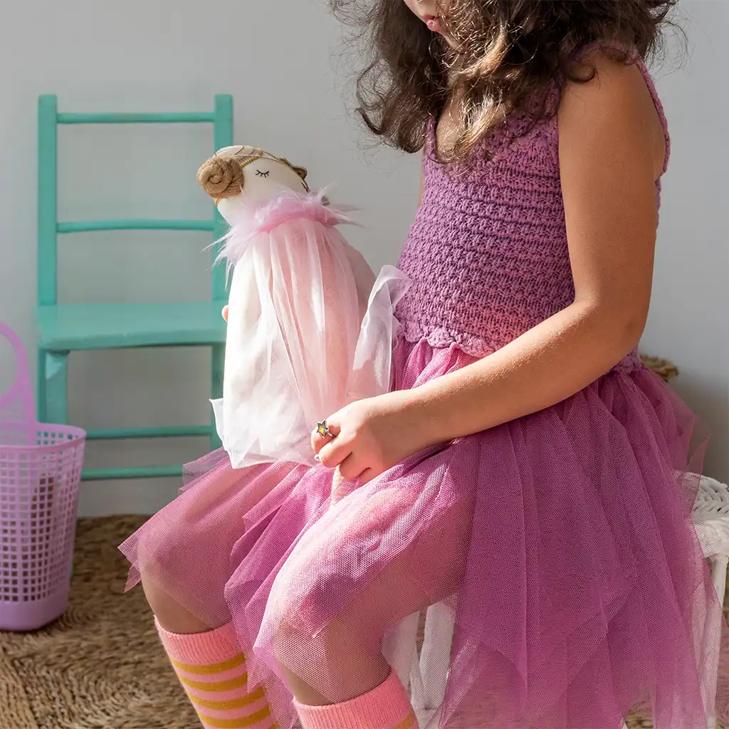 vestido de crochet (5-6 años) - púrpura damasco