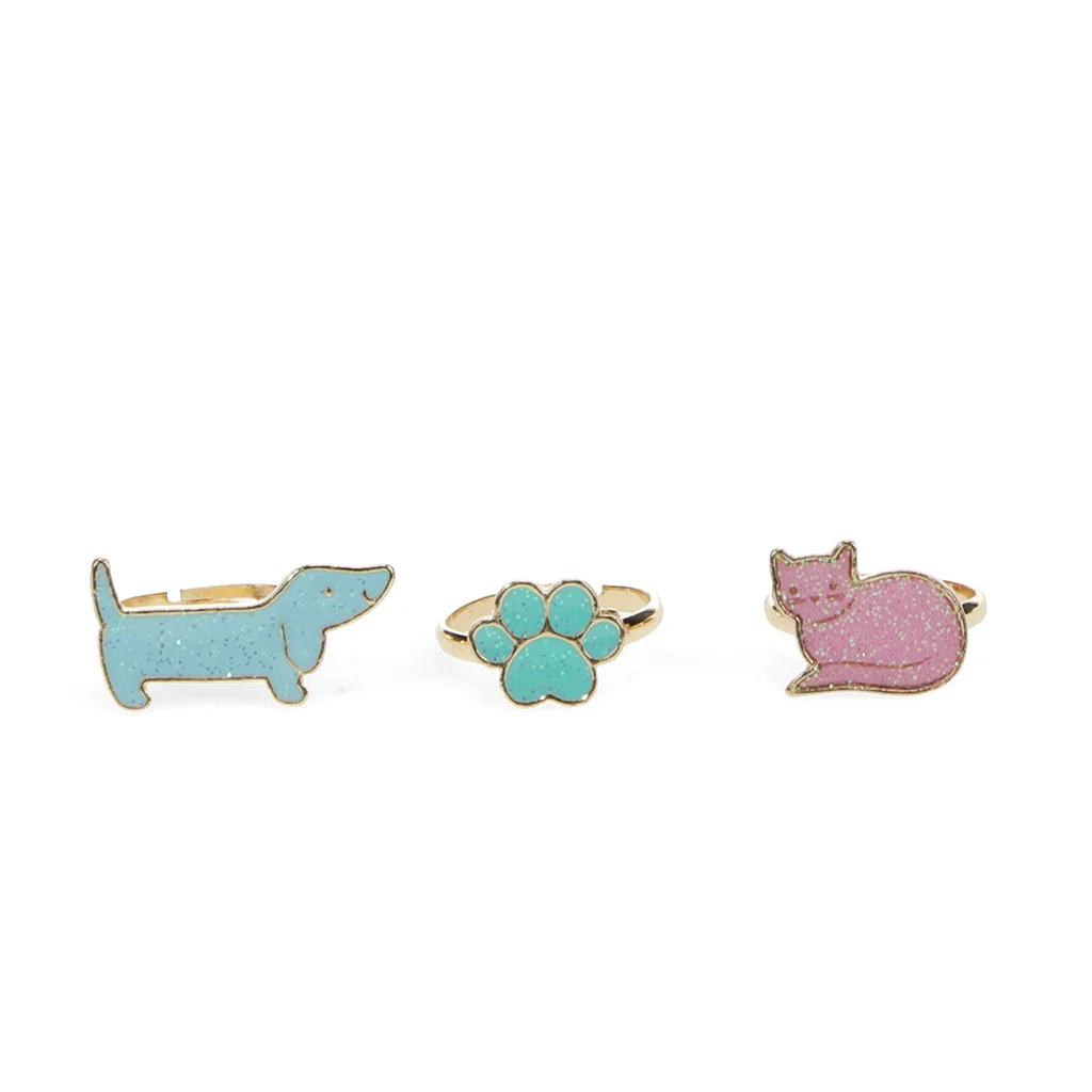 glitter rings (set of 3) - dog & cat