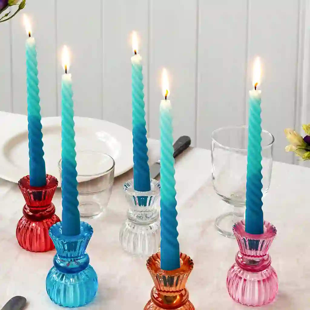 velas espirales dip dye azul claroyoscuro (juego de 4)