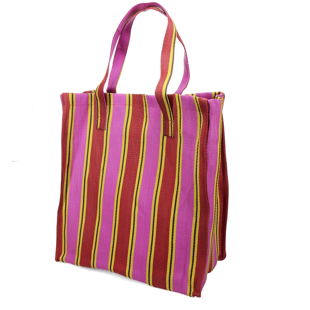 sac shopping tissé recyclé - jaune, rose, rouge