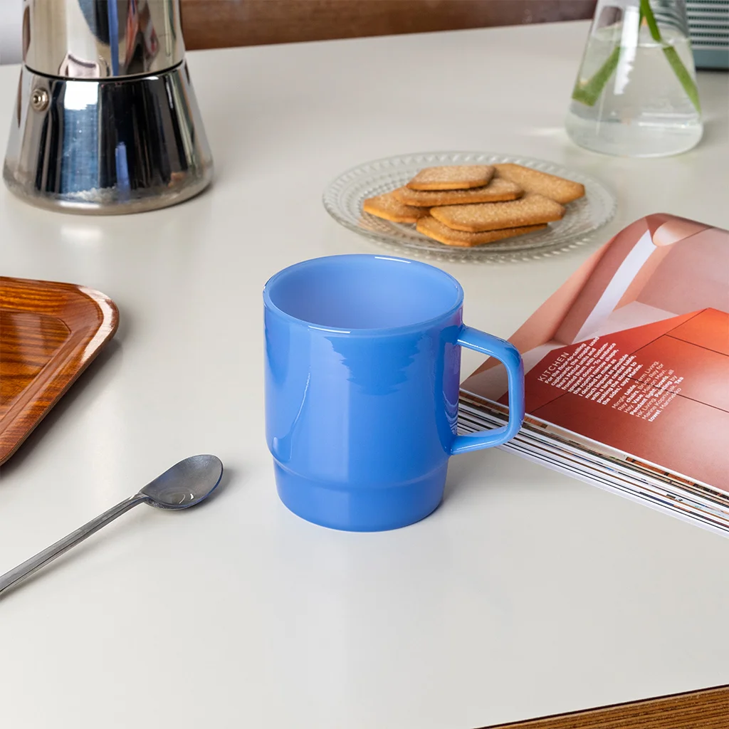 stacking glass coffee cup 280ml - milky blue