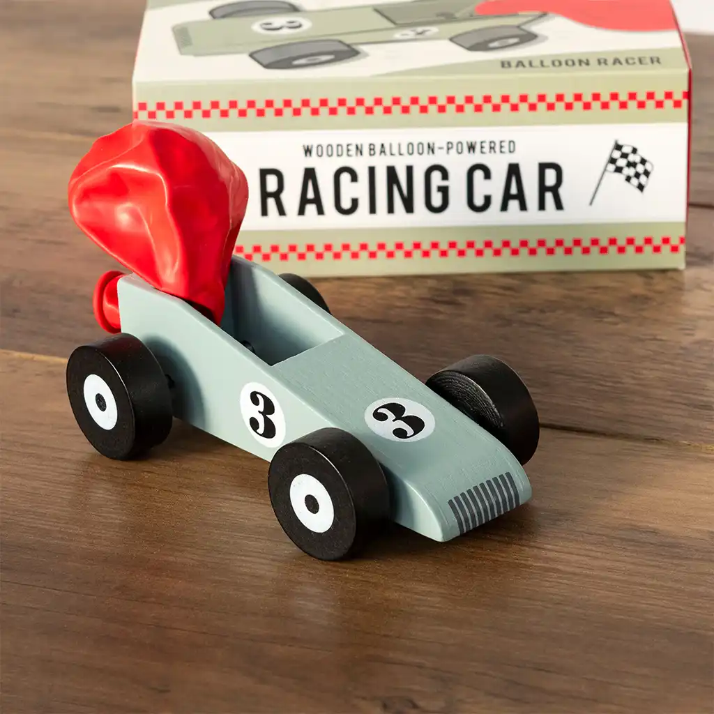 wooden balloon-powered racing car