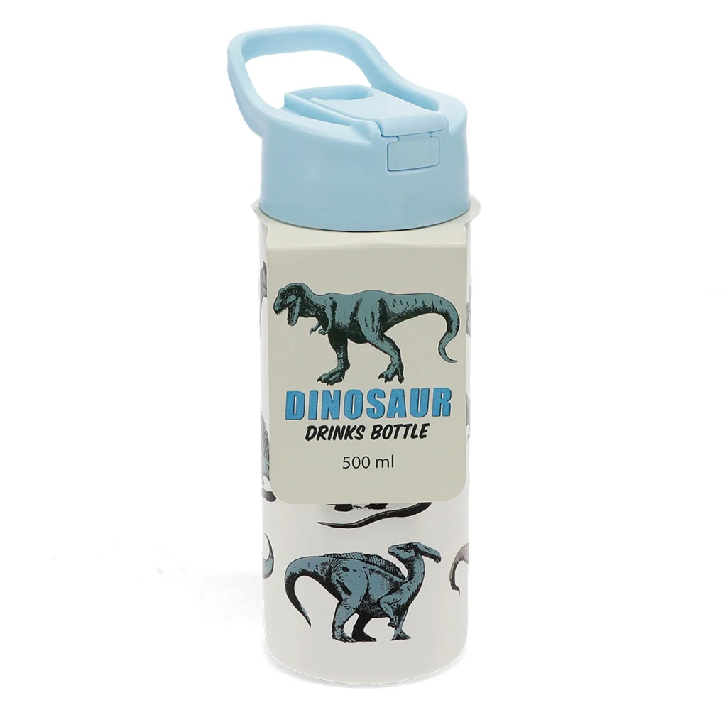 stainless steel bottle with push button lid 500ml - dinosaur