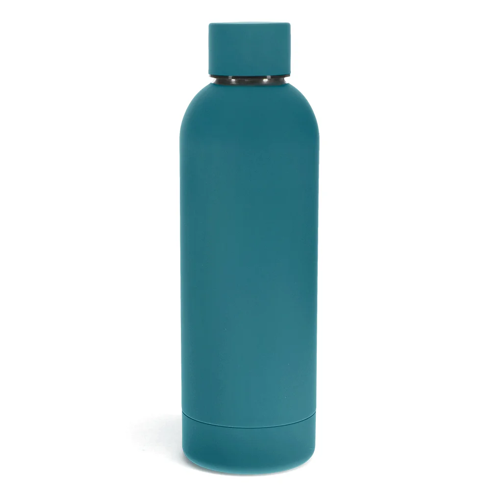 gourde en acier caoutchoutée 500ml - bleu pétrole