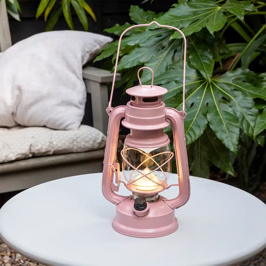 led hurricane lantern - pink