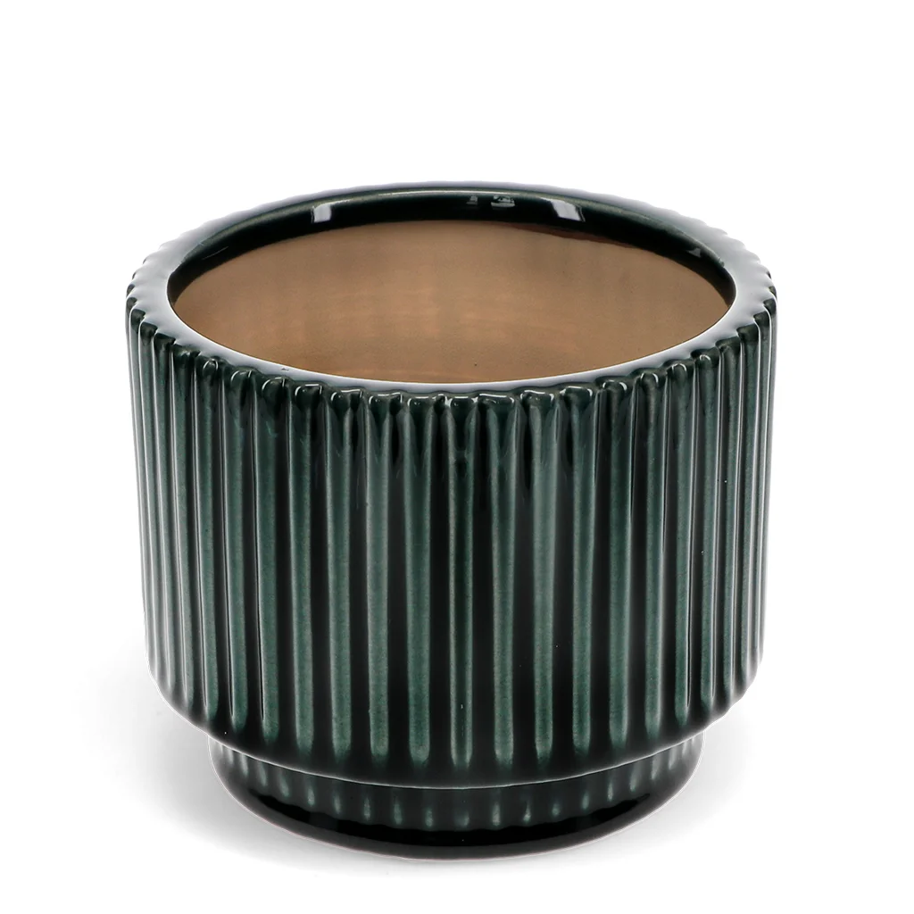 ridged plant pot - dark green