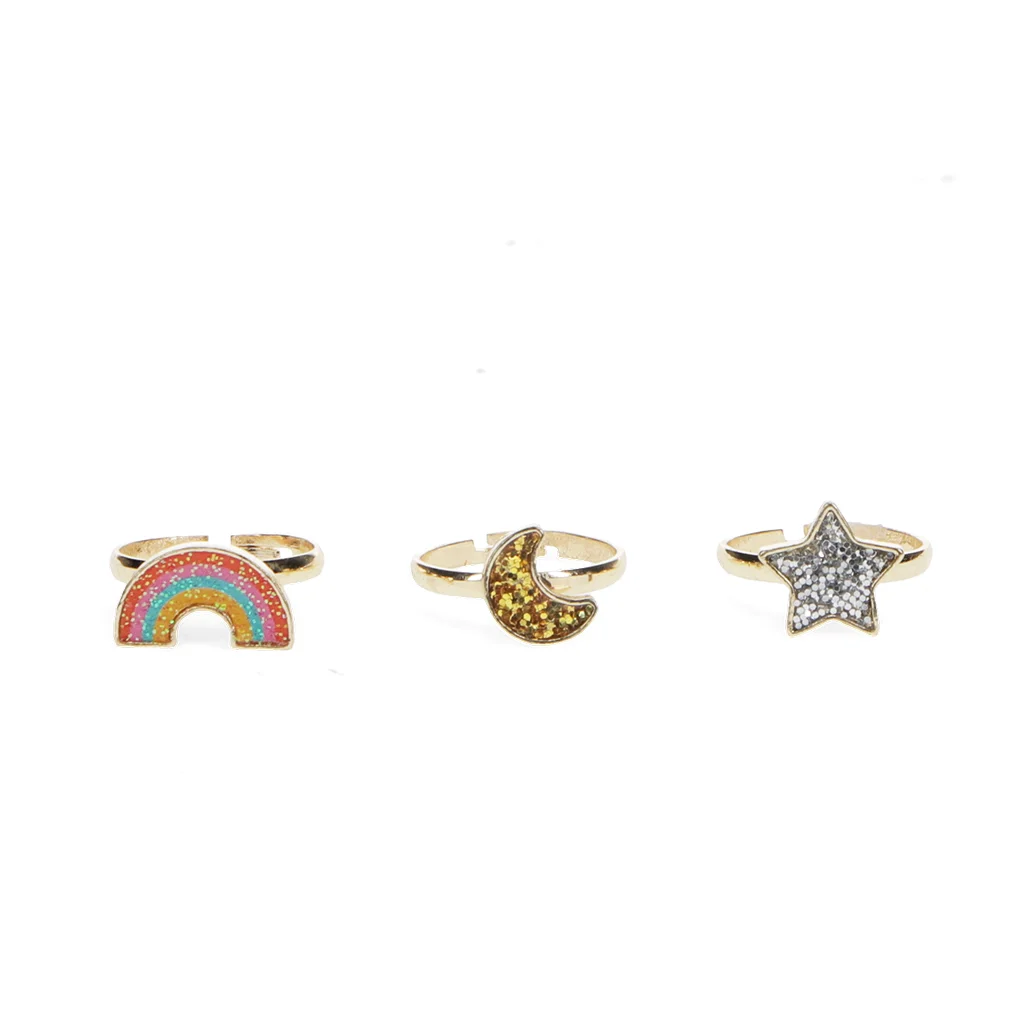 anillos brillantes en tarjeta de estrella (set de 3)