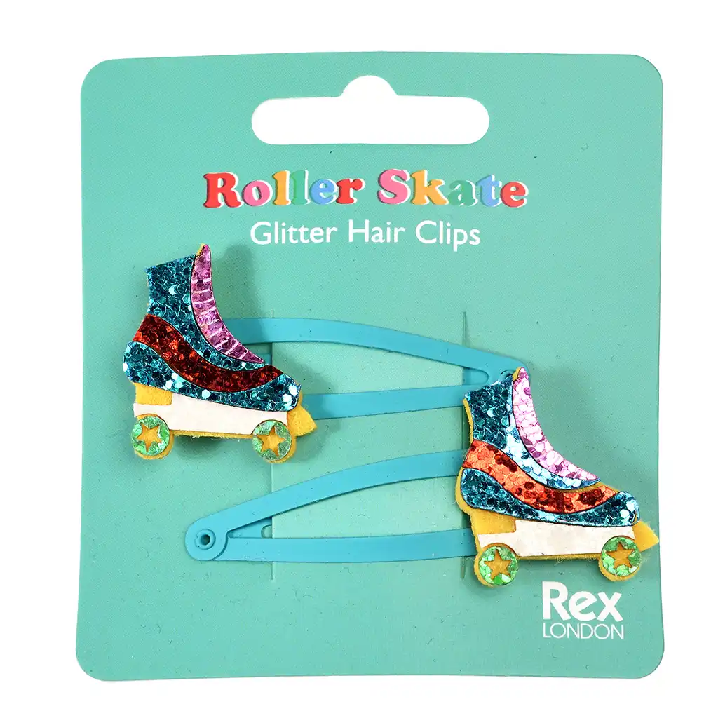 glitter hair clips (set of 2) - roller skate