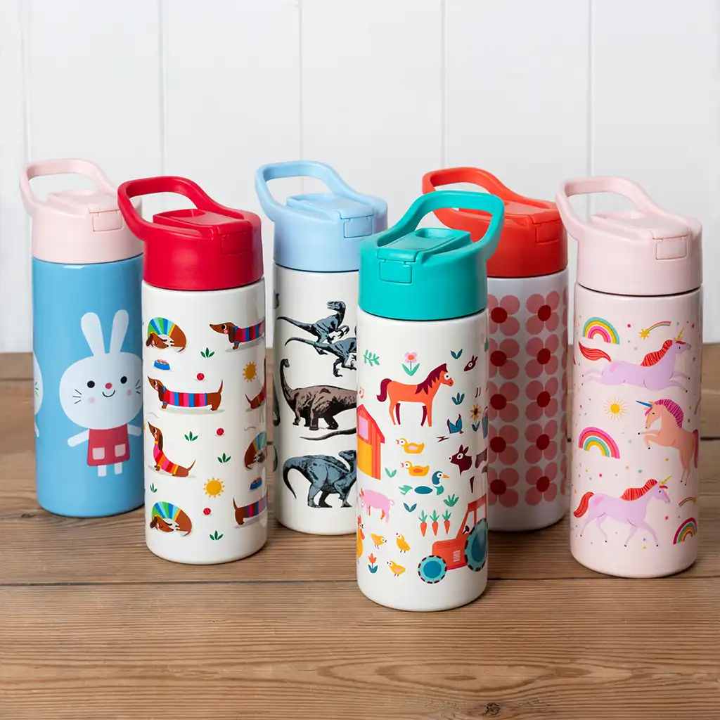 stainless steel bottle with push button lid 500ml - lottie and friends