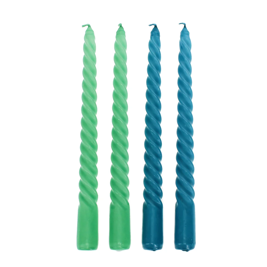 bougies torsadées (pack de 4) - vert et bleu