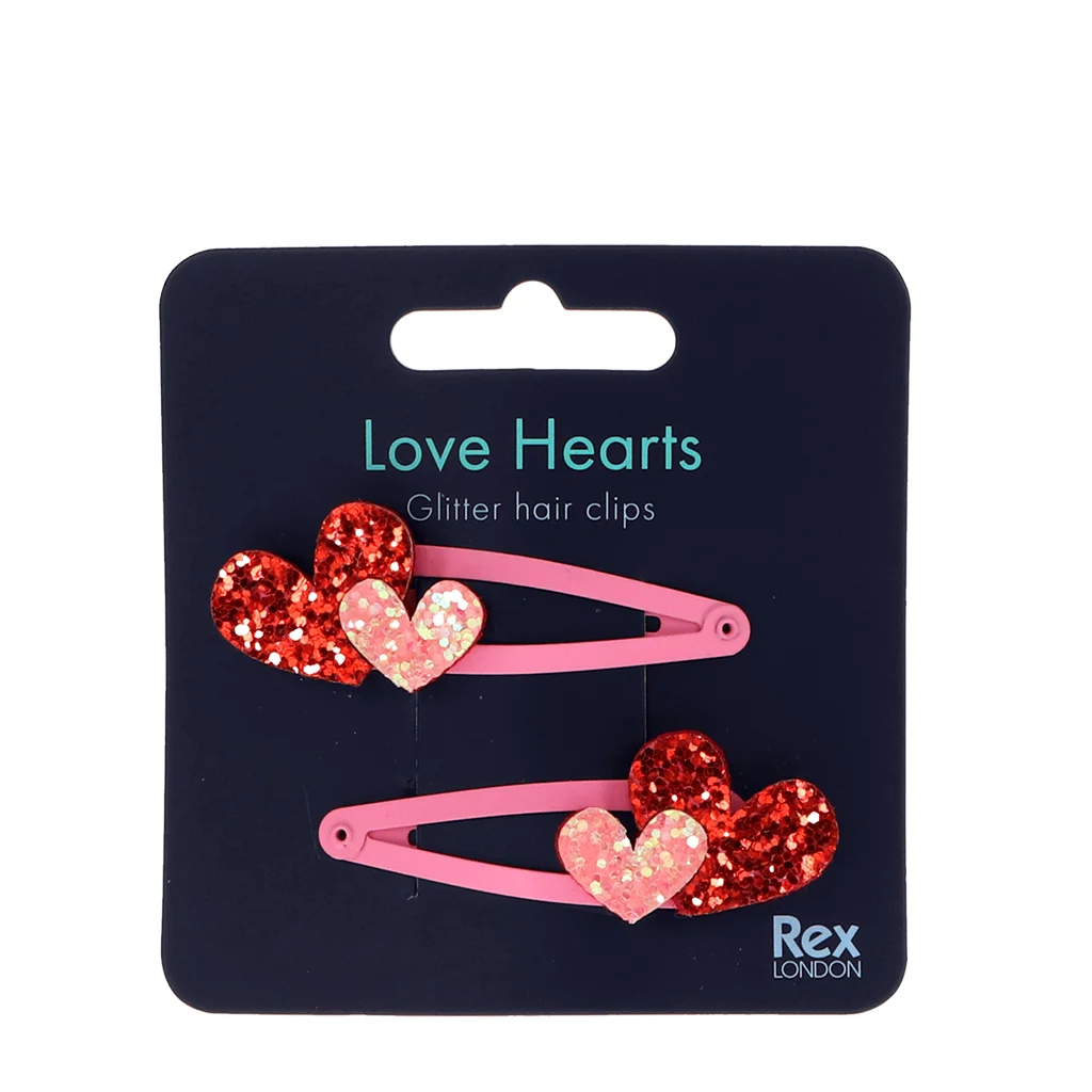 glitter hair clips (set of 2) - love hearts