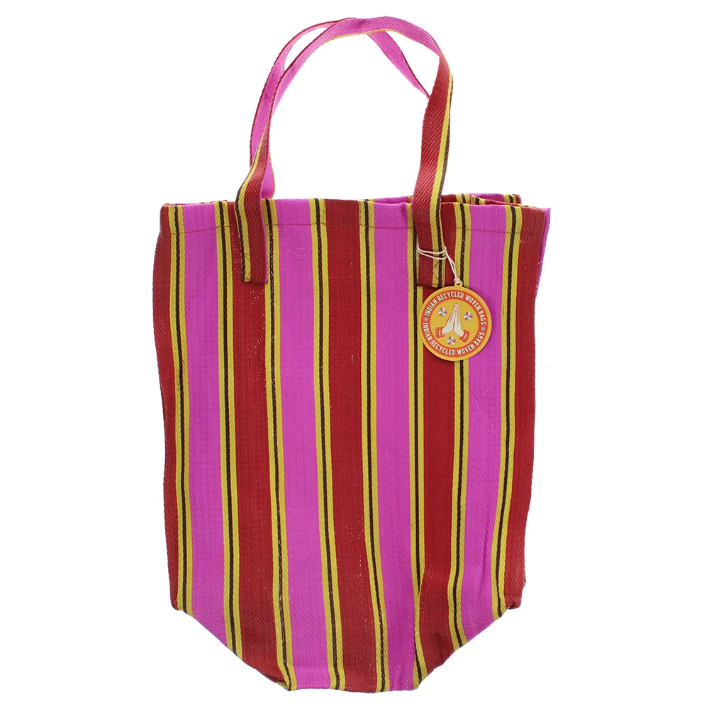 sac shopping tissé recyclé - jaune, rose, rouge