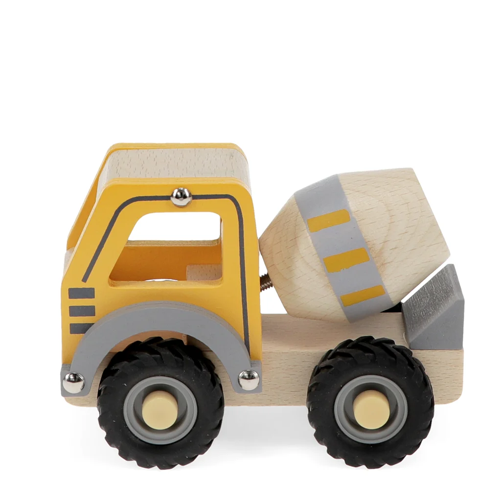 wooden push along vehicle toy - cement mixer (yellow)