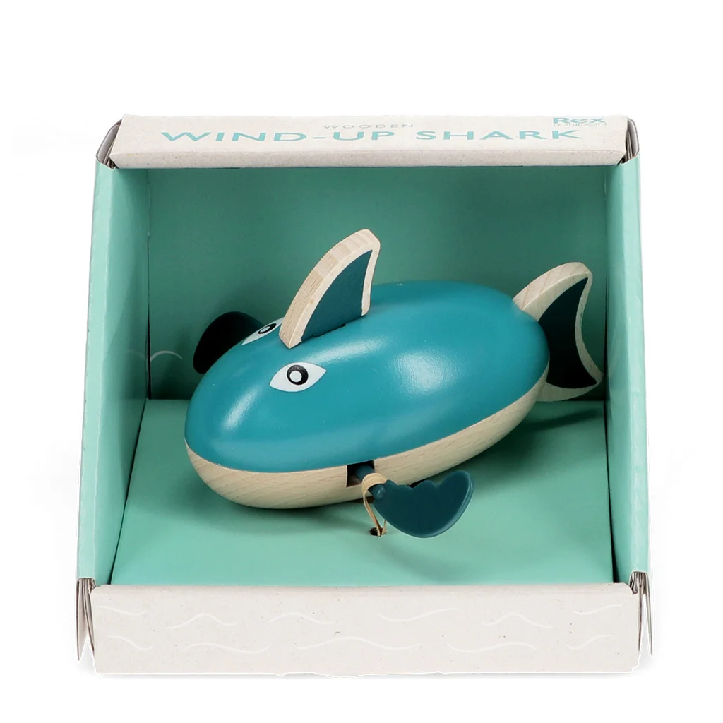 wooden wind-up bath toy - shark