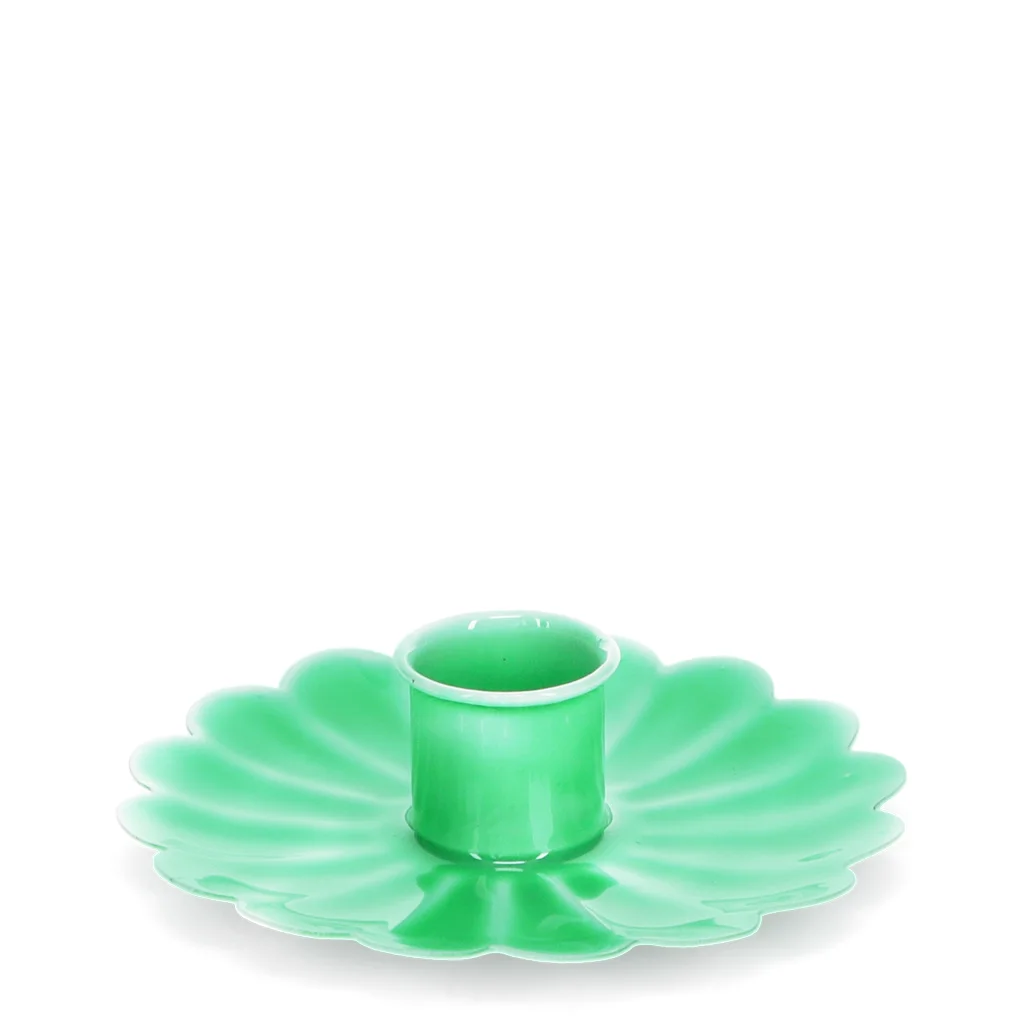 portavelas con flor plana esmaltado - verde