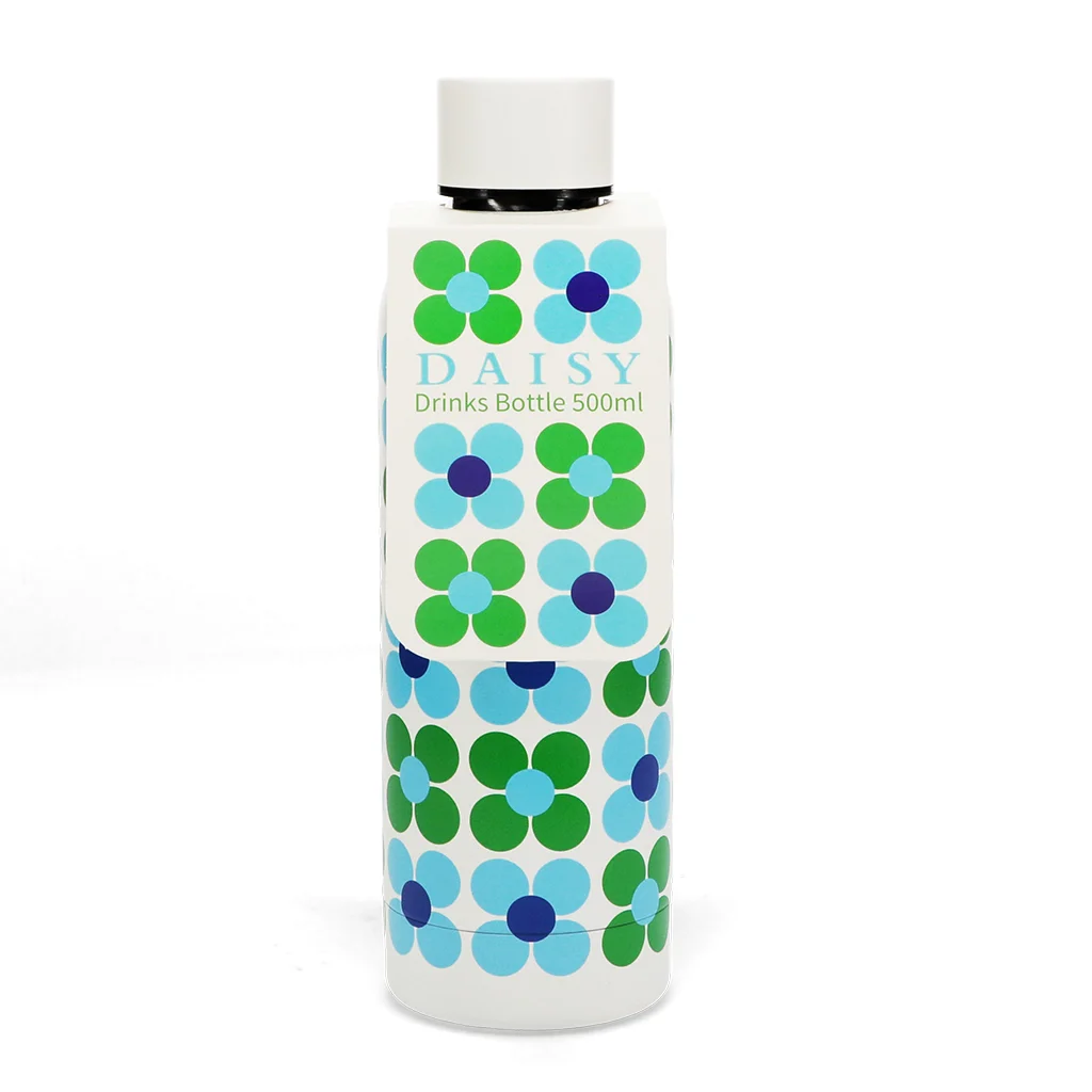 gourde en inox 500ml - marguerite bleue et verte