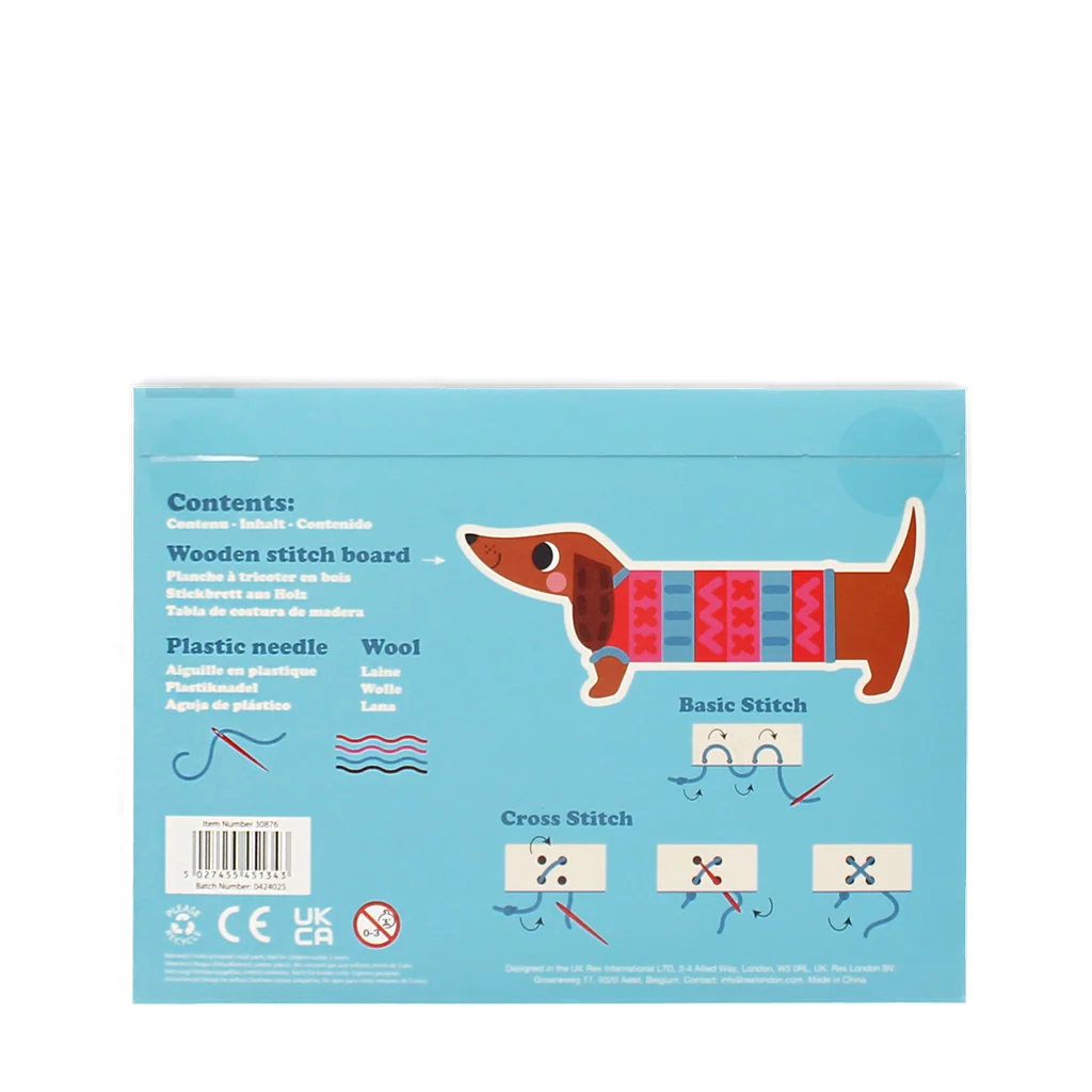 kit d'apprentissage de la couture au point main en bois - sausage dog