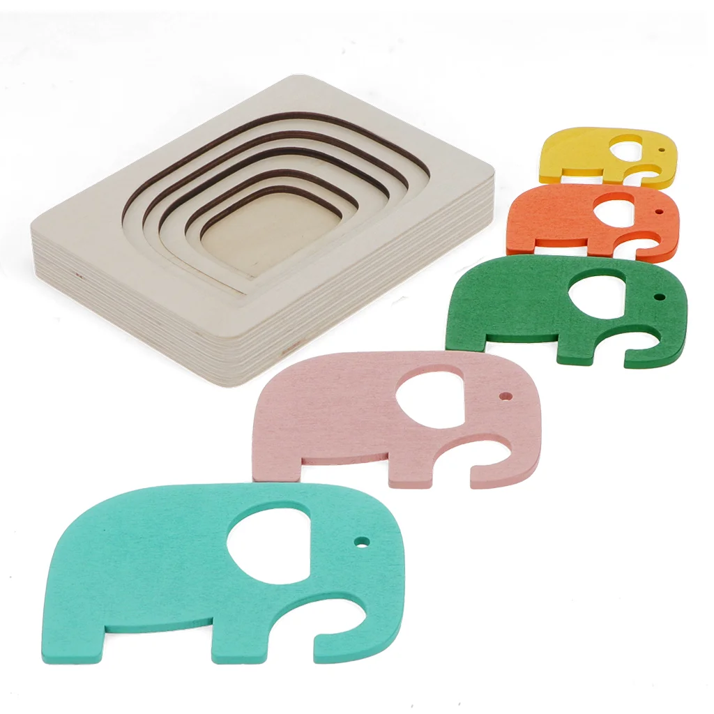 wooden layered puzzle (5 pieces) - elephant