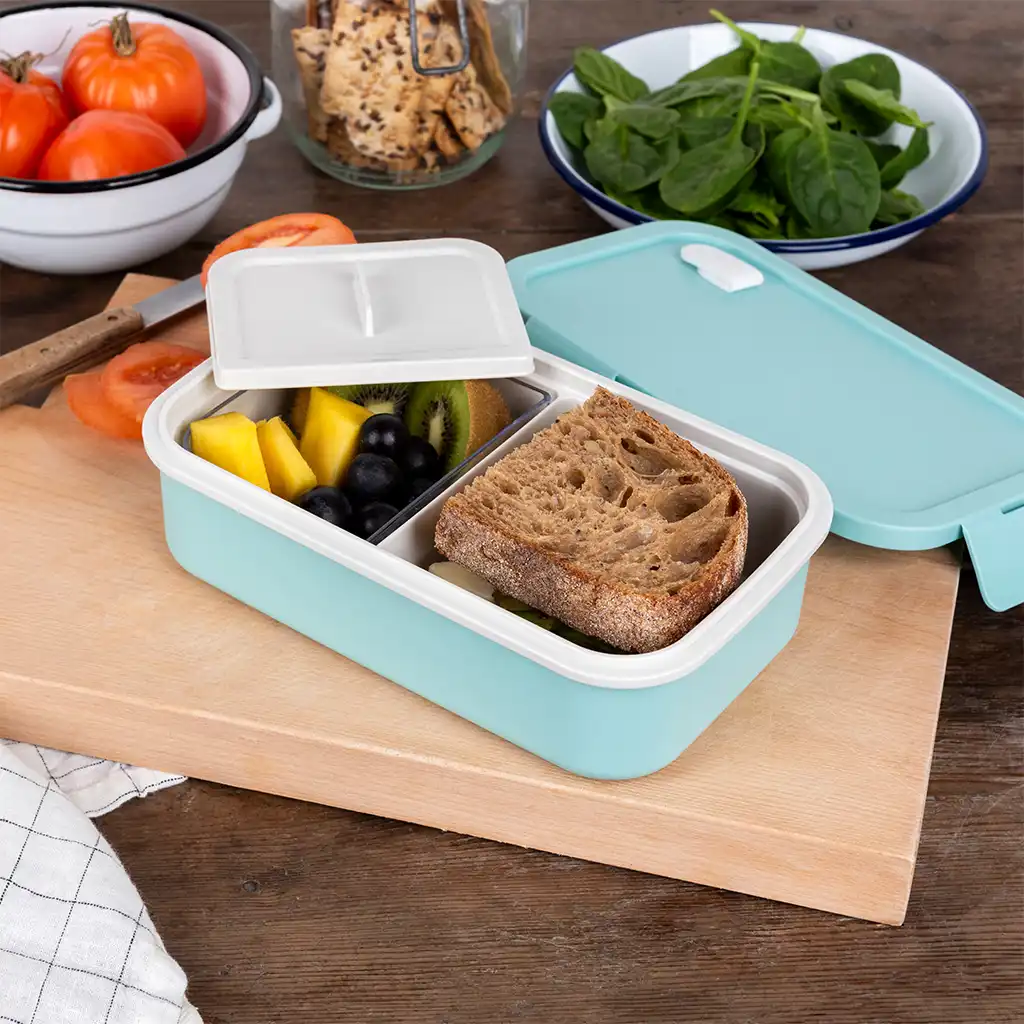 double wall lunch box with divider - pale blue