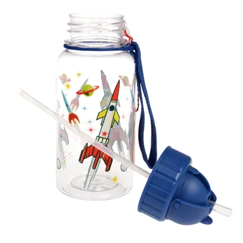 children's water bottle with straw 500ml - space age clear children's water bottle with straw 500ml - space age clear