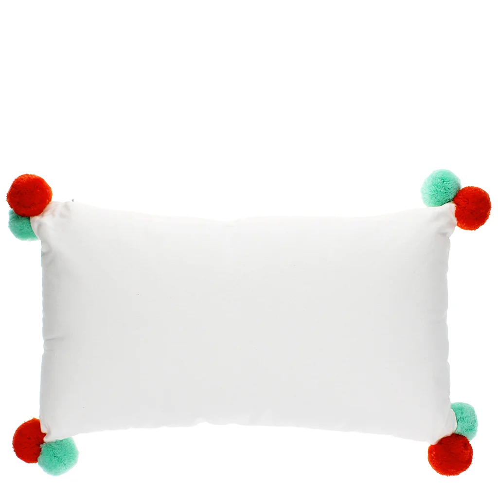 embroidered cushion with pom poms - joy