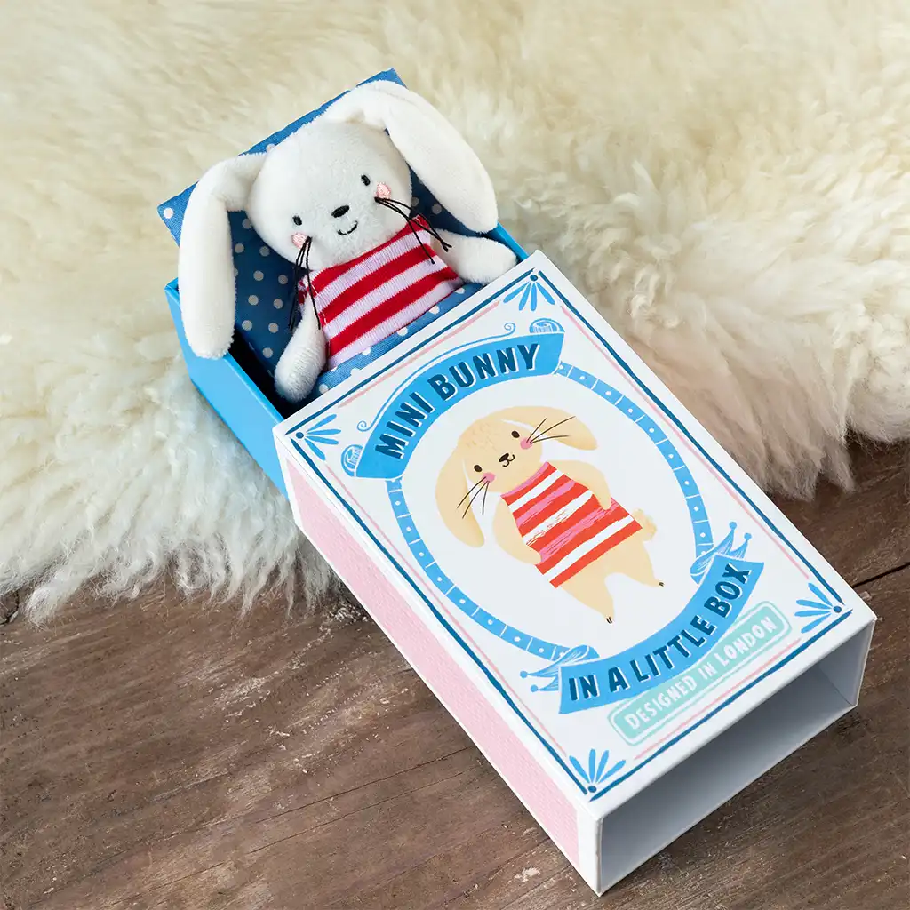 mini bunny in a little box - soft toy