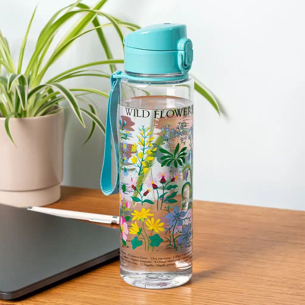 drinks bottle with push button lid 700ml - wild flowers