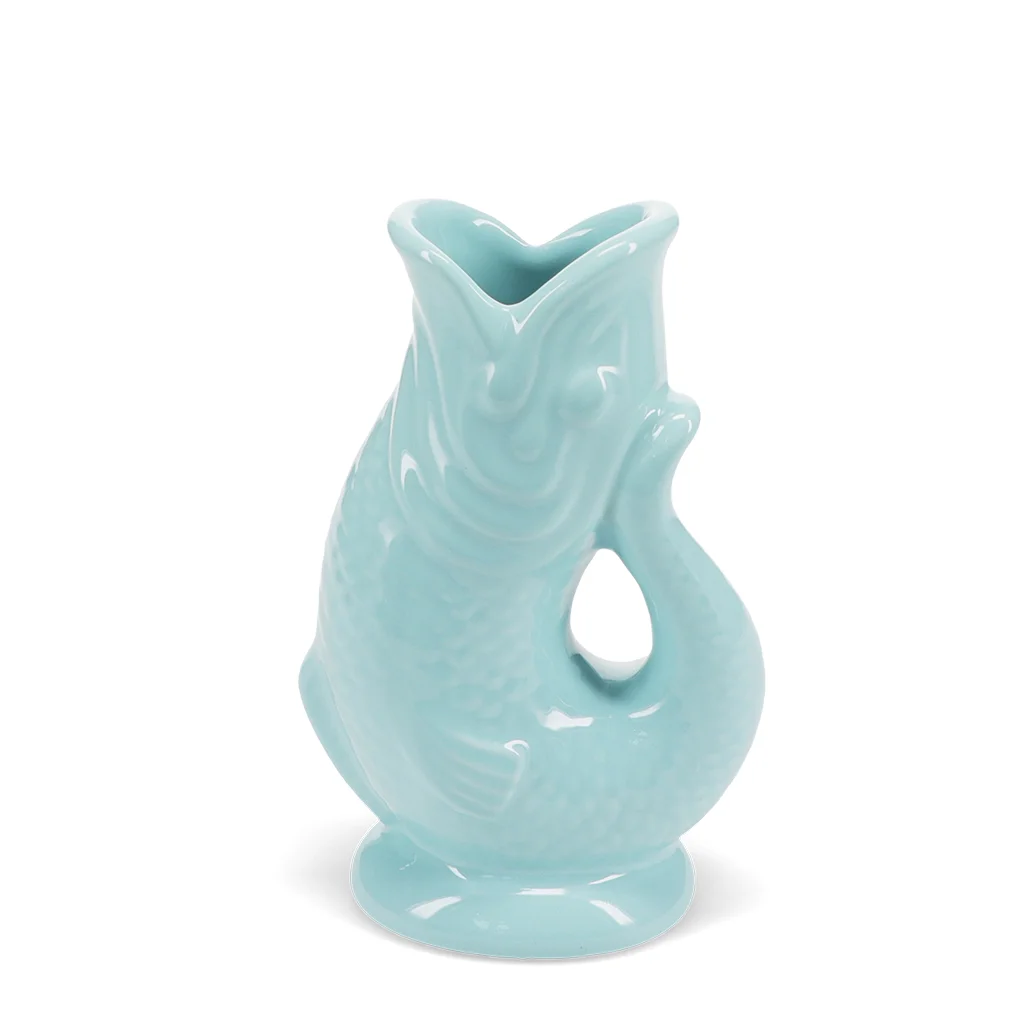 vase poisson en céramique - bleu aqua