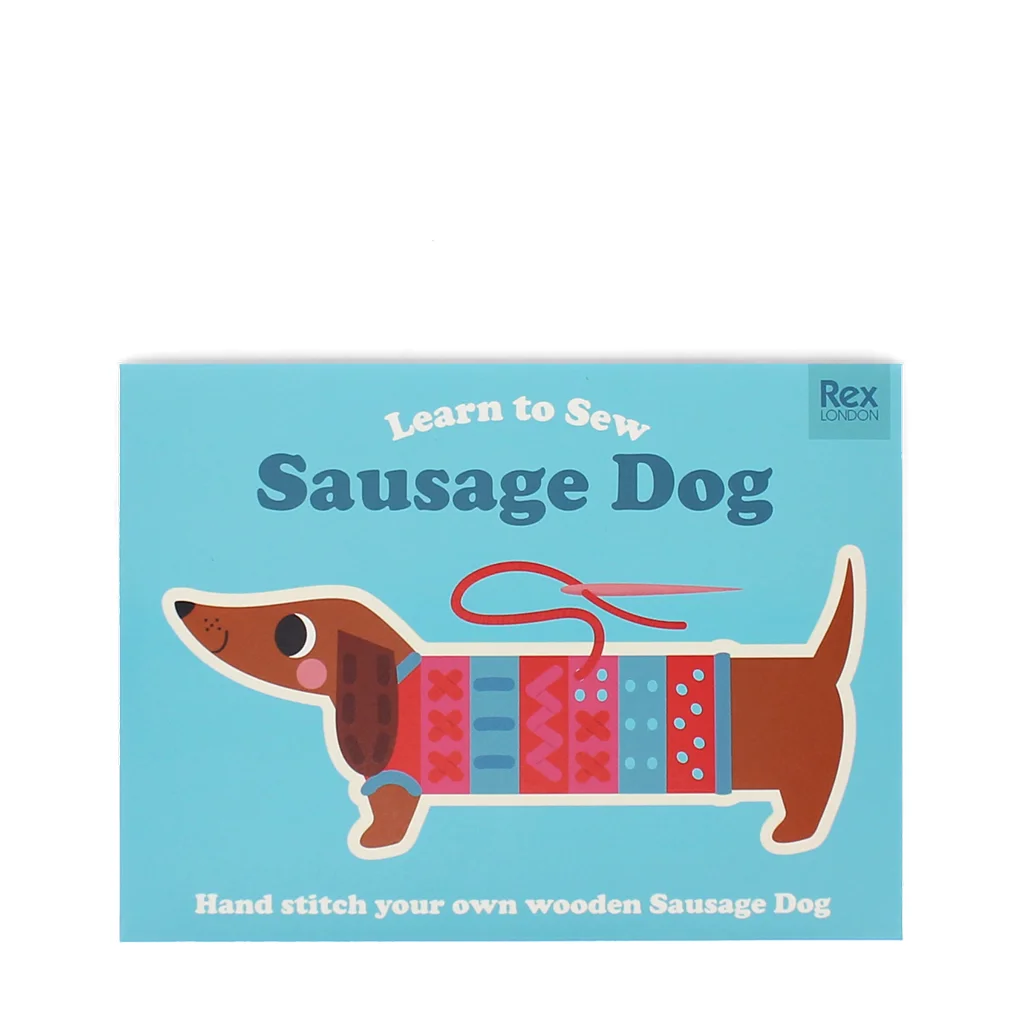 kit d'apprentissage de la couture au point main en bois - sausage dog