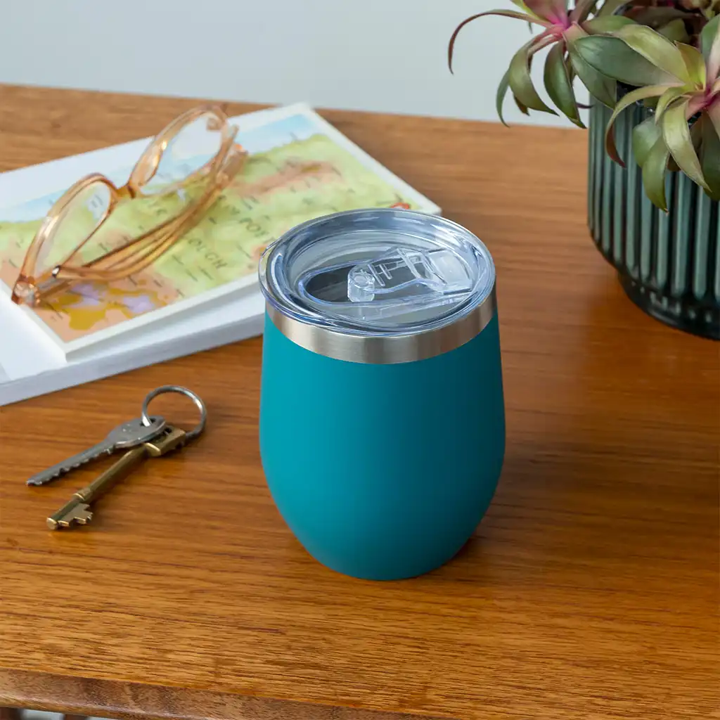 rubber coated travel cup 350ml - petrol blue