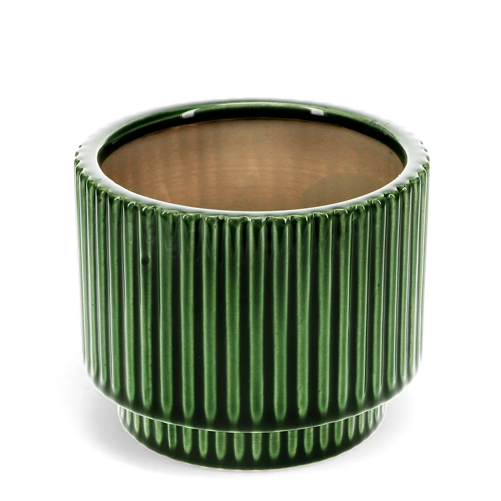 ridged plant pot - green