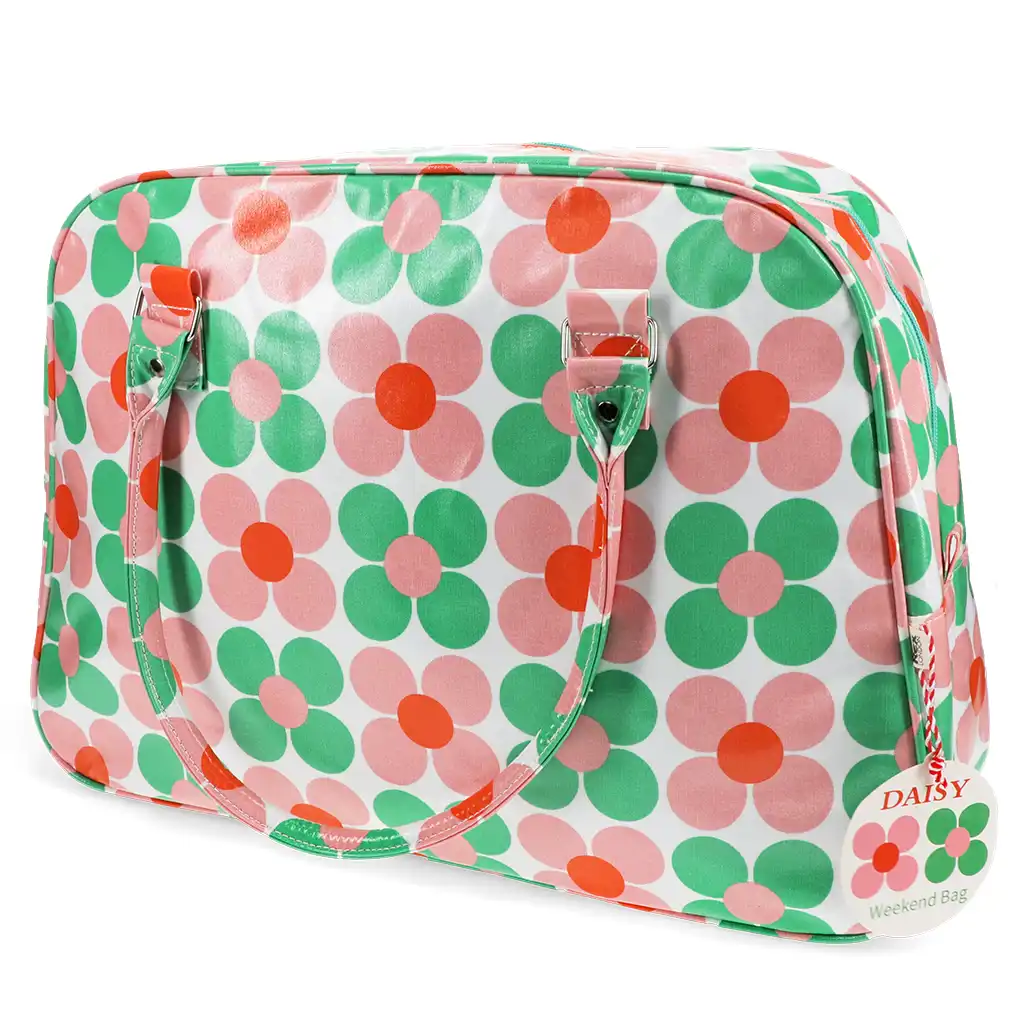 weekend bag - pink and green daisy