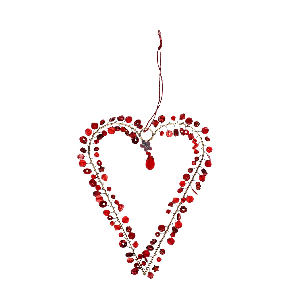 handmade beaded heart decoration (9x12cm) - red