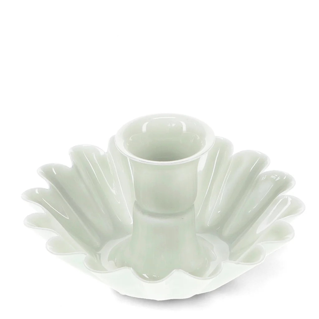 enamel cupped flower candle holder - light grey